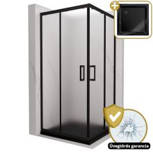 HD Moment 80x80 szögletes két tolóajtós matt zuhanykabin fekete slim zuhanytálcával és fekete szifonnal, fekete színű elemekkel, 190 cm magas