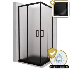   HD Moment 80x80 szögletes két tolóajtós matt zuhanykabin fekete slim zuhanytálcával és fekete szifonnal, fekete színű elemekkel, 190 cm magas