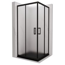 HD Moment 80x80 szögletes két tolóajtós matt zuhanykabin fekete slim zuhanytálcával és fekete szifonnal, fekete színű elemekkel, 190 cm magas