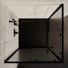 HD Moment 80x80 szögletes két tolóajtós matt zuhanykabin fekete slim zuhanytálcával és fekete szifonnal, fekete színű elemekkel, 190 cm magas