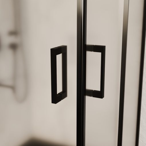 HD Moment 80x80 szögletes két tolóajtós matt zuhanykabin fekete slim zuhanytálcával és fekete szifonnal, fekete színű elemekkel, 190 cm magas