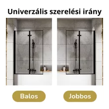 HD Niko Black 100x150 összecsukható 2 szárnyú kádparaván 6 mm vastag vízlepergető biztonsági üveggel, fekete elemekkel