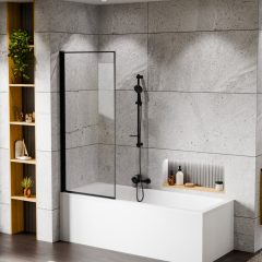   HD Niko Black 70x150 kihajtható 1 szárnyú kádparaván 6 mm vastag vízlepergető biztonsági üveggel, fekete elemekkel