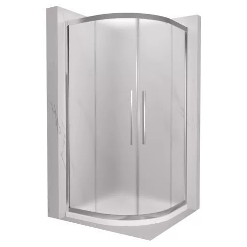 HD Nova+ 80x80 íves két tolóajtós matt zuhanykabin fehér slim zuhanytálcával és króm szifonnal, krómozott elemekkel, 190 cm magas