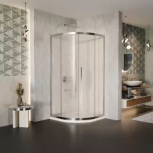 HD Nova+ 80x80 íves két tolóajtós matt zuhanykabin fehér slim zuhanytálcával és króm szifonnal, krómozott elemekkel, 190 cm magas