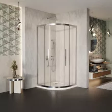 HD Nova+ 80x80 íves két tolóajtós matt zuhanykabin fehér slim zuhanytálcával és króm szifonnal, krómozott elemekkel, 190 cm magas