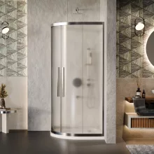 HD Nova+ 80x80 íves két tolóajtós matt zuhanykabin fehér slim zuhanytálcával és króm szifonnal, krómozott elemekkel, 190 cm magas