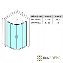 HD Nova+ 80x80 íves két tolóajtós matt zuhanykabin fehér slim zuhanytálcával és króm szifonnal, krómozott elemekkel, 190 cm magas