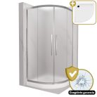 HD Nova+ 90x90 íves két tolóajtós matt zuhanykabin fehér magas zuhanytálcával és króm szifonnal, krómozott elemekkel, 190 cm magas