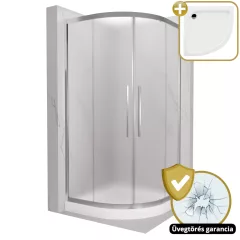   HD Nova+ 80x80 íves két tolóajtós matt zuhanykabin fehér magas zuhanytálcával és króm szifonnal, krómozott elemekkel, 190 cm magas