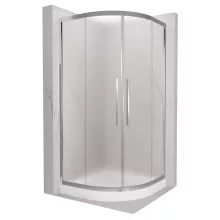 HD Nova+ 80x80 íves két tolóajtós matt zuhanykabin fehér magas zuhanytálcával és króm szifonnal, krómozott elemekkel, 190 cm magas