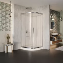 HD Nova+ 80x80 íves két tolóajtós matt zuhanykabin fehér magas zuhanytálcával és króm szifonnal, krómozott elemekkel, 190 cm magas