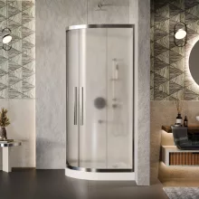 HD Nova+ 80x80 íves két tolóajtós matt zuhanykabin fehér magas zuhanytálcával és króm szifonnal, krómozott elemekkel, 190 cm magas