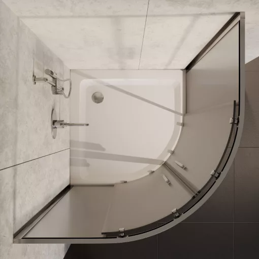 HD Nova+ 80x80 íves két tolóajtós matt zuhanykabin fehér magas zuhanytálcával és króm szifonnal, krómozott elemekkel, 190 cm magas