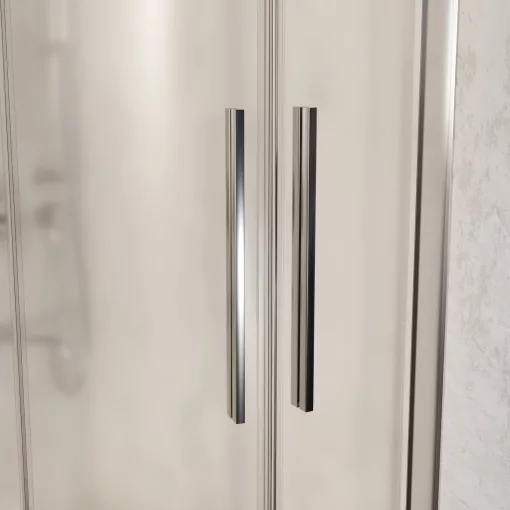 HD Nova+ 80x80 íves két tolóajtós matt zuhanykabin fehér magas zuhanytálcával és króm szifonnal, krómozott elemekkel, 190 cm magas