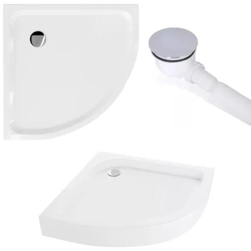 HD Nova+ 80x80 íves két tolóajtós matt zuhanykabin fehér magas zuhanytálcával és króm szifonnal, krómozott elemekkel, 190 cm magas