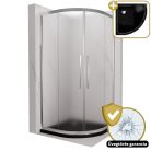 HD Nova+ 90x90 íves két tolóajtós matt zuhanykabin fekete slim zuhanytálcával és króm szifonnal, krómozott elemekkel, 190 cm magas