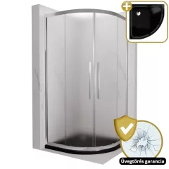   HD Nova+ 80x80 íves két tolóajtós matt zuhanykabin fekete slim zuhanytálcával és króm szifonnal, krómozott elemekkel, 190 cm magas
