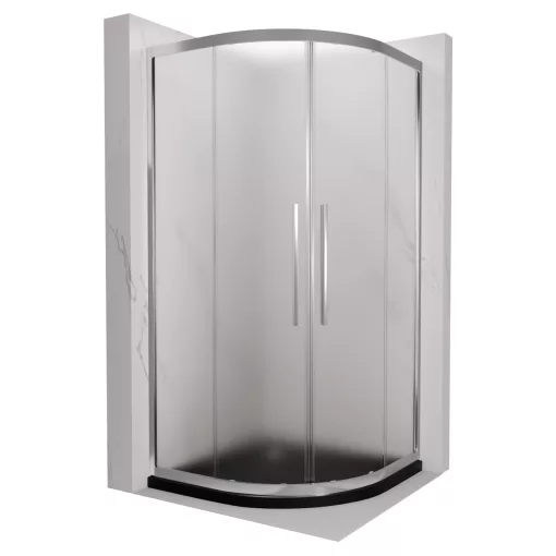 HD Nova+ 80x80 íves két tolóajtós matt zuhanykabin fekete slim zuhanytálcával és króm szifonnal, krómozott elemekkel, 190 cm magas