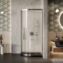 HD Nova+ 80x80 íves két tolóajtós matt zuhanykabin fekete slim zuhanytálcával és króm szifonnal, krómozott elemekkel, 190 cm magas