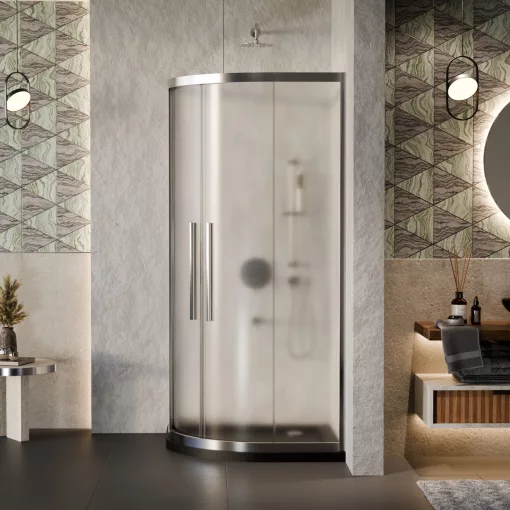 HD Nova+ 80x80 íves két tolóajtós matt zuhanykabin fekete slim zuhanytálcával és króm szifonnal, krómozott elemekkel, 190 cm magas