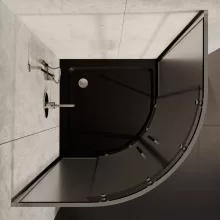 HD Nova+ 80x80 íves két tolóajtós matt zuhanykabin fekete slim zuhanytálcával és króm szifonnal, krómozott elemekkel, 190 cm magas