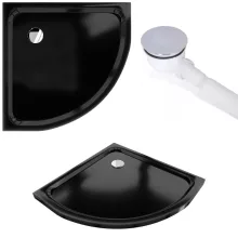 HD Nova+ 80x80 íves két tolóajtós matt zuhanykabin fekete slim zuhanytálcával és króm szifonnal, krómozott elemekkel, 190 cm magas