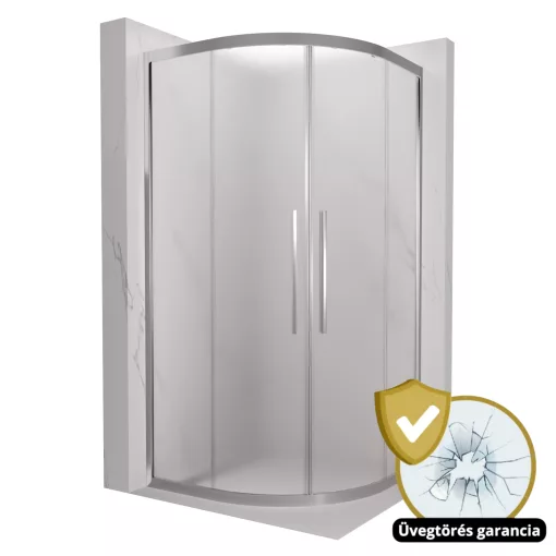 HD Nova+ 90x90 íves két tolóajtós matt zuhanykabin 6 mm vastag vízlepergető biztonsági üveggel, krómozott elemekkel, 190 cm magas