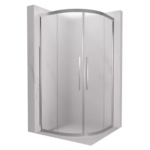 HD Nova+ 90x90 íves két tolóajtós matt zuhanykabin 6 mm vastag vízlepergető biztonsági üveggel, krómozott elemekkel, 190 cm magas