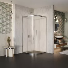 HD Nova+ 90x90 íves két tolóajtós matt zuhanykabin 6 mm vastag vízlepergető biztonsági üveggel, krómozott elemekkel, 190 cm magas