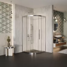 HD Nova+ 90x90 íves két tolóajtós matt zuhanykabin 6 mm vastag vízlepergető biztonsági üveggel, krómozott elemekkel, 190 cm magas