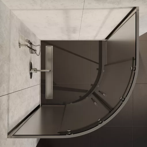 HD Nova+ 90x90 íves két tolóajtós matt zuhanykabin 6 mm vastag vízlepergető biztonsági üveggel, krómozott elemekkel, 190 cm magas