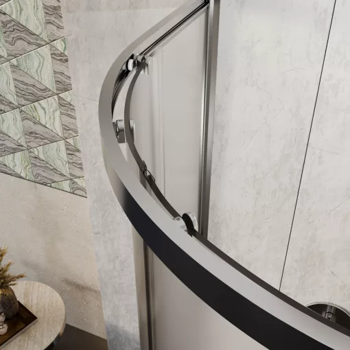 HD Nova+ 90x90 íves két tolóajtós matt zuhanykabin 6 mm vastag vízlepergető biztonsági üveggel, krómozott elemekkel, 190 cm magas