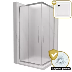   HD Nova+ szögletes két tolóajtós matt zuhanykabin fehér slim zuhanytálcával és króm szifonnal, krómozott elemekkel, 190 cm magas