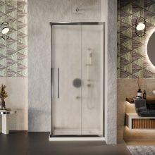 HD Nova+ szögletes két tolóajtós matt zuhanykabin fehér slim zuhanytálcával és króm szifonnal, krómozott elemekkel, 190 cm magas