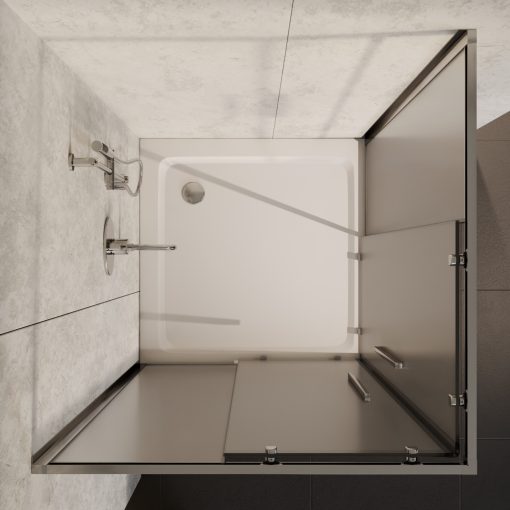 HD Nova+ szögletes két tolóajtós matt zuhanykabin fehér slim zuhanytálcával és króm szifonnal, krómozott elemekkel, 190 cm magas
