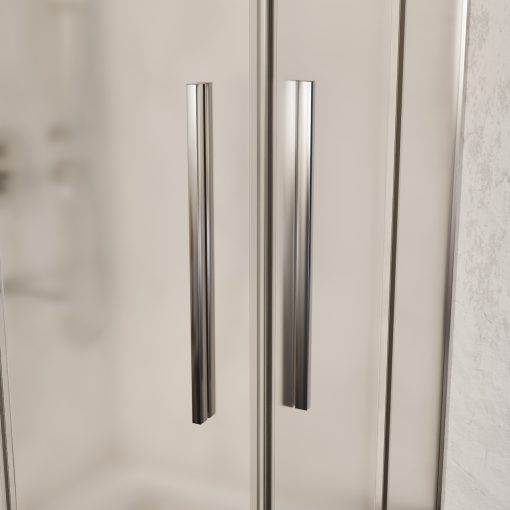 HD Nova+ szögletes két tolóajtós matt zuhanykabin fehér slim zuhanytálcával és króm szifonnal, krómozott elemekkel, 190 cm magas