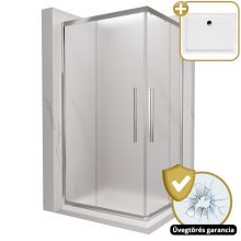 HD Nova+ aszimmetrikus szögletes két tolóajtós matt zuhanykabin fehér slim zuhanytálcával és króm szifonnal, krómozott elemekkel, 190 cm magas