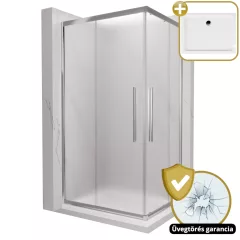   HD Nova+ aszimmetrikus szögletes két tolóajtós matt zuhanykabin fehér slim zuhanytálcával és króm szifonnal, krómozott elemekkel, 190 cm magas