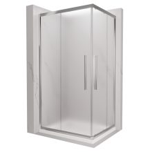 HD Nova+ aszimmetrikus szögletes két tolóajtós matt zuhanykabin fehér slim zuhanytálcával és króm szifonnal, krómozott elemekkel, 190 cm magas