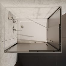 HD Nova+ aszimmetrikus szögletes két tolóajtós matt zuhanykabin fehér slim zuhanytálcával és króm szifonnal, krómozott elemekkel, 190 cm magas