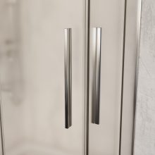 HD Nova+ aszimmetrikus szögletes két tolóajtós matt zuhanykabin fehér slim zuhanytálcával és króm szifonnal, krómozott elemekkel, 190 cm magas