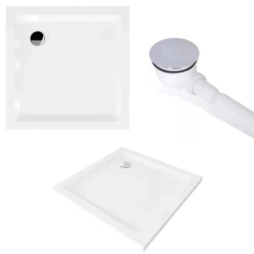 HD Nova+ aszimmetrikus szögletes két tolóajtós matt zuhanykabin fehér slim zuhanytálcával és króm szifonnal, krómozott elemekkel, 190 cm magas