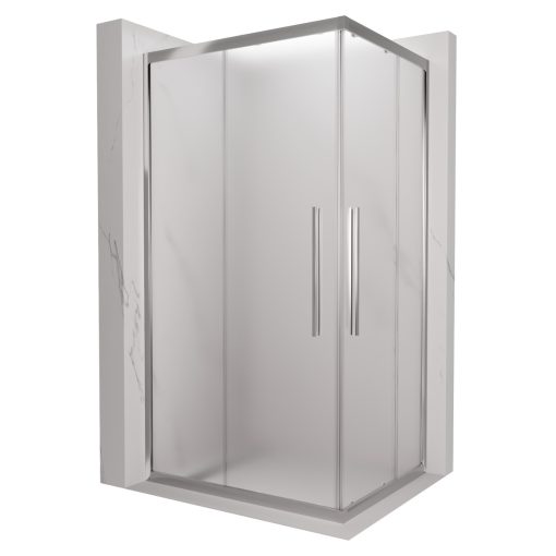 HD Nova+ aszimmetrikus szögletes két tolóajtós matt zuhanykabin 6 mm vastag vízlepergető biztonsági üveggel, krómozott elemekkel, 190 cm magas