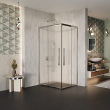 HD Nova+ aszimmetrikus szögletes két tolóajtós matt zuhanykabin 6 mm vastag vízlepergető biztonsági üveggel, krómozott elemekkel, 190 cm magas