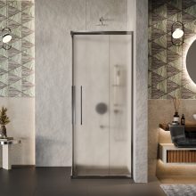 HD Nova+ aszimmetrikus szögletes két tolóajtós matt zuhanykabin 6 mm vastag vízlepergető biztonsági üveggel, krómozott elemekkel, 190 cm magas