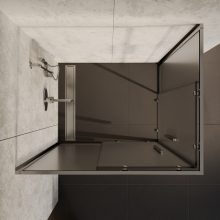 HD Nova+ aszimmetrikus szögletes két tolóajtós matt zuhanykabin 6 mm vastag vízlepergető biztonsági üveggel, krómozott elemekkel, 190 cm magas