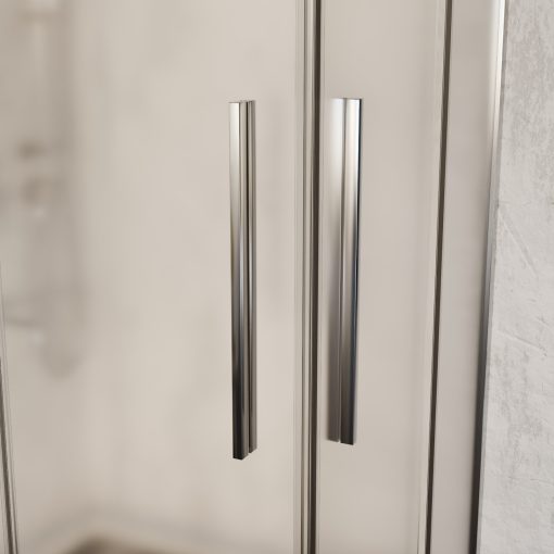 HD Nova+ aszimmetrikus szögletes két tolóajtós matt zuhanykabin 6 mm vastag vízlepergető biztonsági üveggel, krómozott elemekkel, 190 cm magas