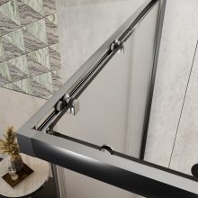 HD Nova+ aszimmetrikus szögletes két tolóajtós matt zuhanykabin 6 mm vastag vízlepergető biztonsági üveggel, krómozott elemekkel, 190 cm magas