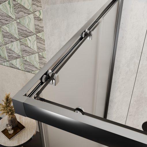 HD Nova+ aszimmetrikus szögletes két tolóajtós matt zuhanykabin 6 mm vastag vízlepergető biztonsági üveggel, krómozott elemekkel, 190 cm magas